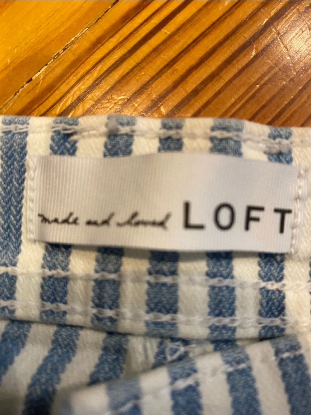 LOFT Blue and White Striped Wide Leg Jeans